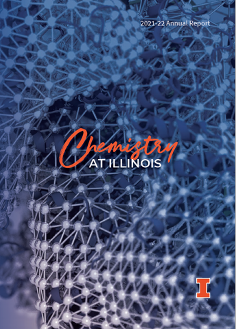 Image of the cover of the 2021-22 Annual Report showing a blue and white version of a molecular structure illustration.