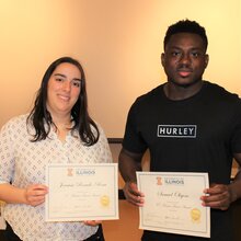 From left, Joenisse Rosado-Rosa and Samuel Okyem each received a travel award.