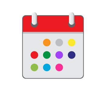 Illustration of a calendar with multi-colored circles instead of dates