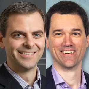 Side by side head shots of Martin Burke, left, on a dark background, and Taras Pogorelov, right, on a light blue background.