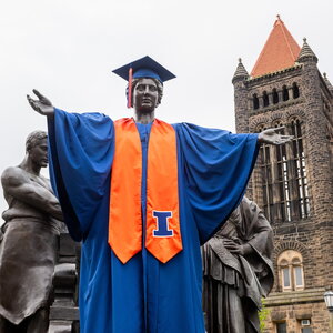 Photo of alma mater in graduation regalia