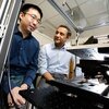 Rohit Bhargava in the lab sitting next to postdoctoral researcher Kevin Yeh, who designed the custom infrared microscope used for this study. This photo was taken in February 2020.