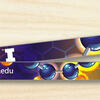 Lanyard with full color design, block "I" and chemistry website (chemistry.illinois.edu) printed in white.